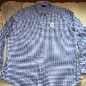 NWT UNTUCKit Mens XXXL Blue White Gingham Wrinkle Free Button Down Shirt